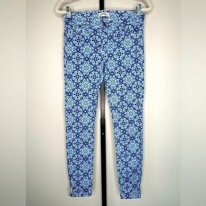 Zara Tile Print Brocade Skinny Ankle Pants - Women - Blue White
